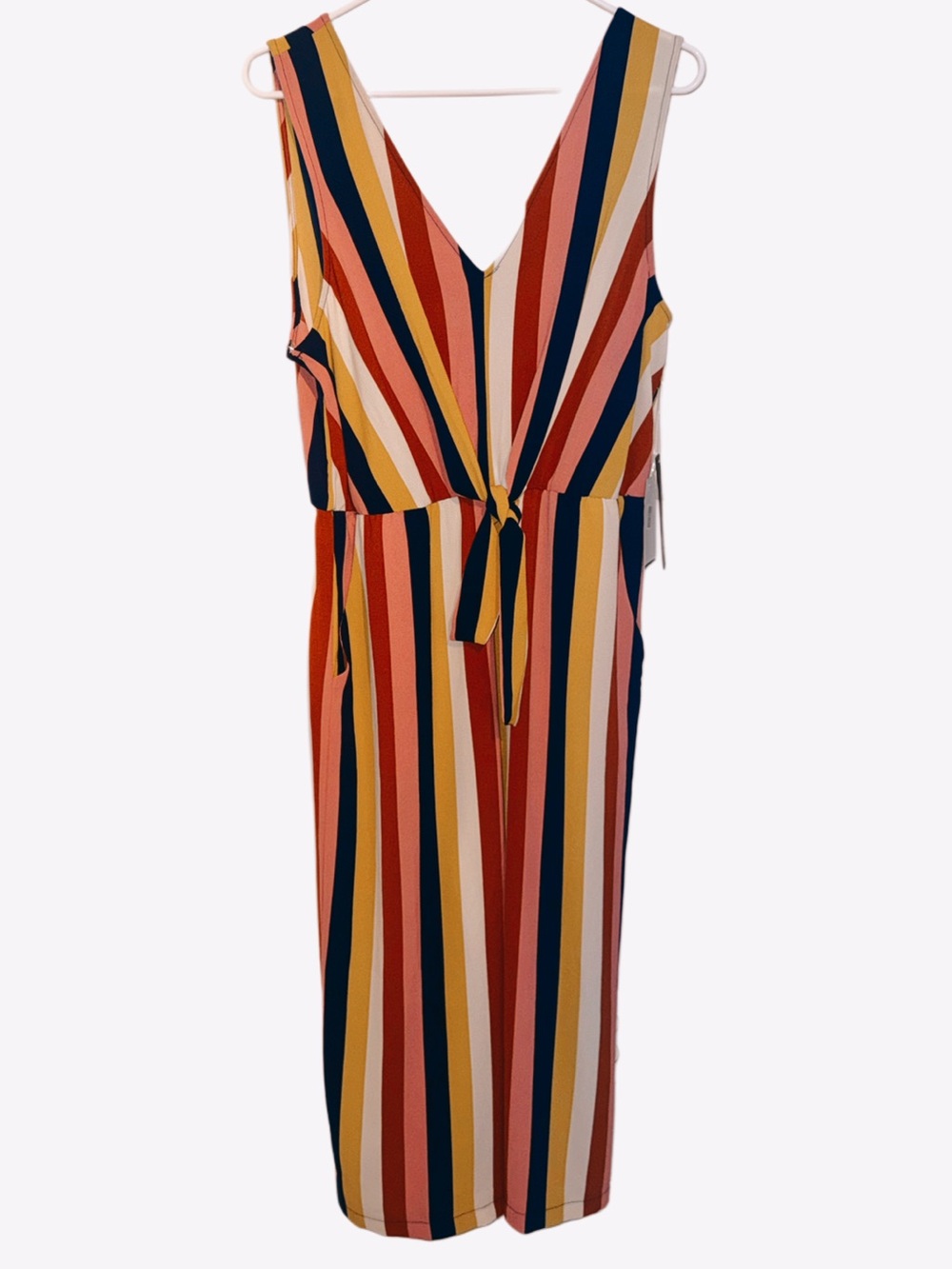 NWT Multi-Stripe V-Neck Sleeveless Jumpsuit Dress - Coral, Navy & Mustard